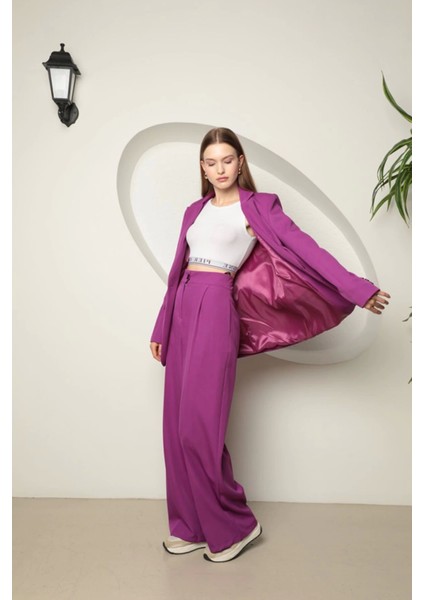 Atlas Kumaş Kadın Oversize Ceket-Mor