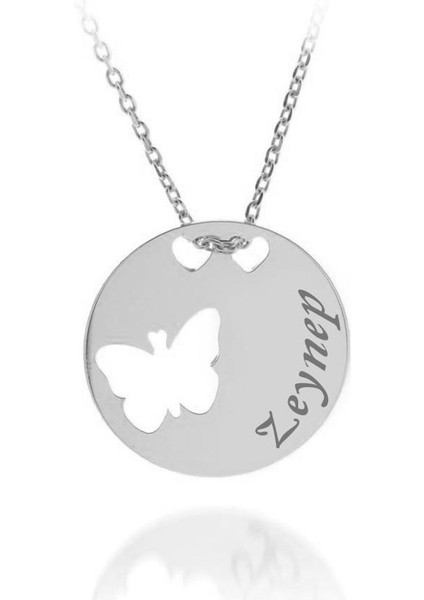 Kelebekli Plaka Kolye Gümüş Kişiye Özel