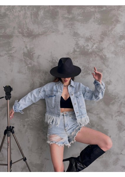 Saçak Detaylı Denim Ceket