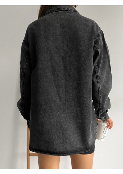 Çift Cepli Oversize Denim Gömlek Ceket