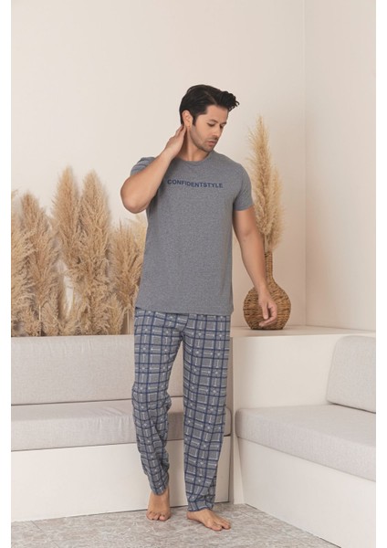 Erkek Ekose Desenli Kısa Kol Pijama Takım