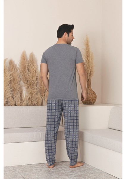 Erkek Ekose Desenli Kısa Kol Pijama Takım
