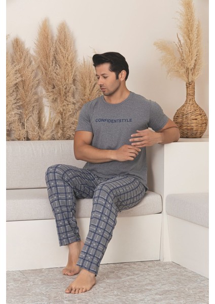 Erkek Ekose Desenli Kısa Kol Pijama Takım