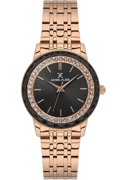 DK.1.13825-9 3 Atm Suya Dayanıklı Çelik Kordon Taşlı Tasarım Bronz Kadın Kol Saati