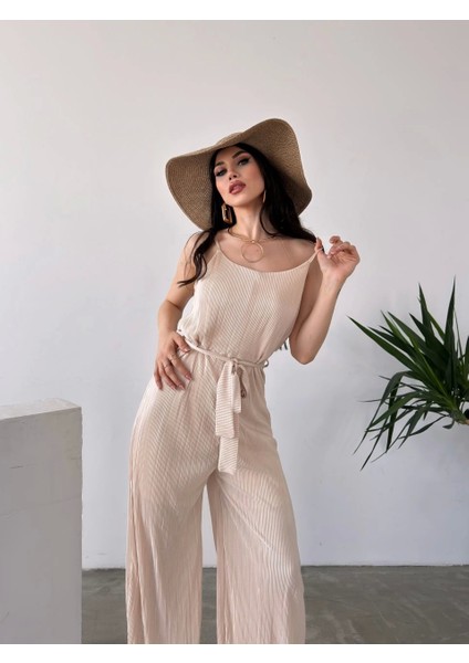 Ip Askılı Kuşaklı Krinkle Tulum