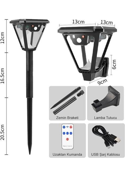 Powermaster HS-V83 Solar Panelli 3 Modlu Kumandalı Hareket Sensörlü 100 Smd Ledli Şarjlı Duvar ve Bahçe Lambası