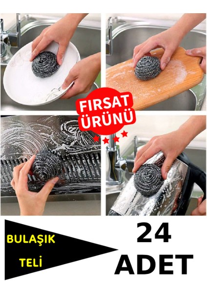 24 Adet Bulaşık Teli Ovma Teli Ekonomik Toptel Sürtme Teli