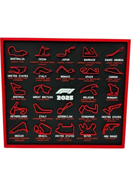 F1 Formula 1 2025 Pist Haritası – Yarış Tutkunlarına Özel Dekoratif Tablo🏁