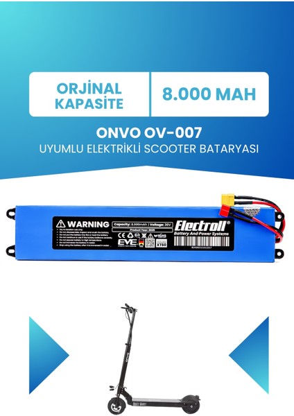 Onvo Ov-007 Uyumlu Batarya (ORJİNAL KAPASİTE) 36v 8000mah Pil Elektrikli Scooter Bataryası Değişimi