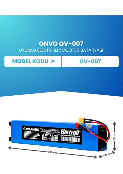 Onvo Ov-007 Uyumlu Batarya (ORJİNAL KAPASİTE) 36v 8000mah Pil Elektrikli Scooter Bataryası Değişimi fiyatları