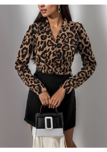 Kadın Uzun Kollu Kruvaze Yaka Krep Mini Boy Elbise