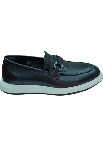 1774 Erkek Siyah (40-44) Deri Tokalı Loafer Ayakkabı