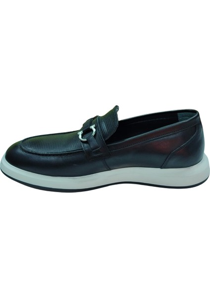 1774 Erkek Siyah (40-44) Deri Tokalı Loafer Ayakkabı