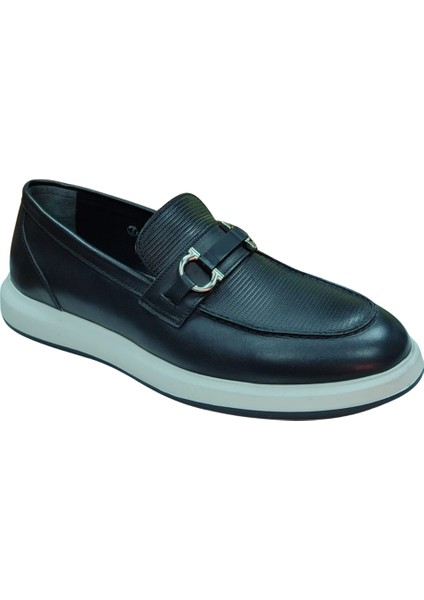 1774 Erkek Siyah (40-44) Deri Tokalı Loafer Ayakkabı