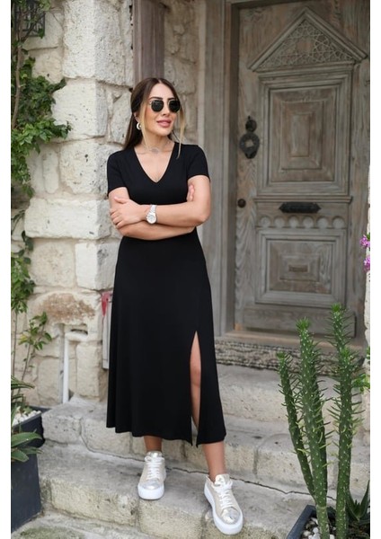 Kadın Kısa Kollu V Yaka Maxi Boy Elbise 124 cm fiyatları