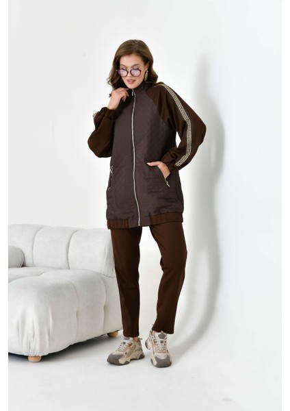 Kadın Kapitone Detay Takım Kahve