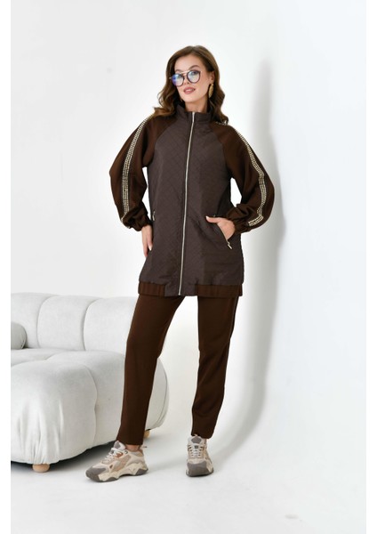 Kadın Kapitone Detay Takım Kahve modelleri