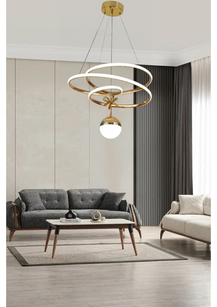 Eylül Xl Boy Tek Toplu Gold Sarkıt LED Avize 3 Renk Işık Kumandasız