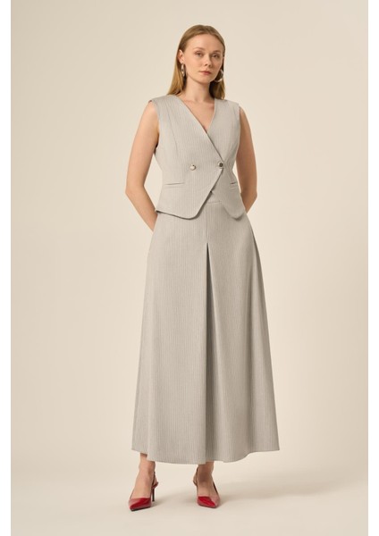 Kadın Yelek Etek Çizgili Takım Gri fırsatları