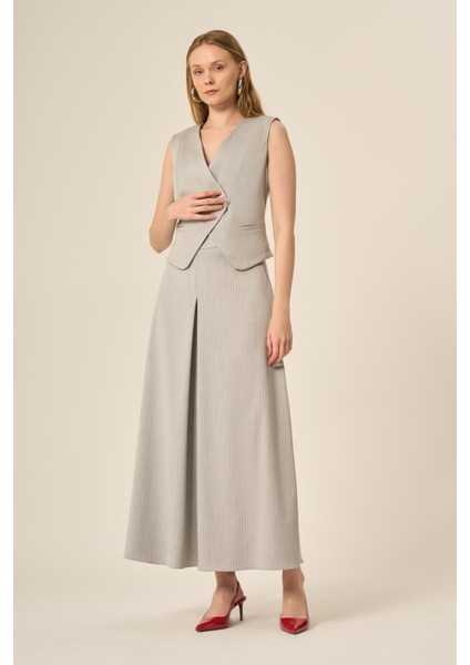 Kadın Yelek Etek Çizgili Takım Gri indirimleri