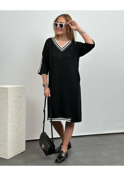 Kadın Siyah Diz Üstü Ribanalı Elbise modelleri