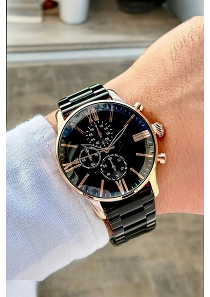 Premium Seri Çelik Kordon Siyah-Rose Renk Siyah Kadran Erkek Kol Saati