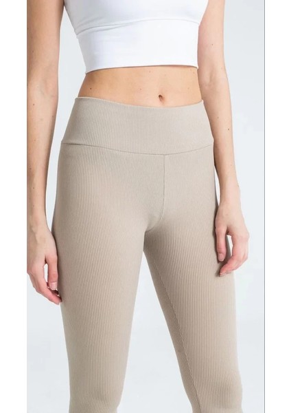 Yüksek Bel Fitilli Tayt - Bej modelleri