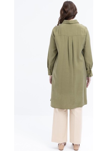 Haki-Şerit Dantel Detaylı Büyük Beden Modal Gömlek fırsatları