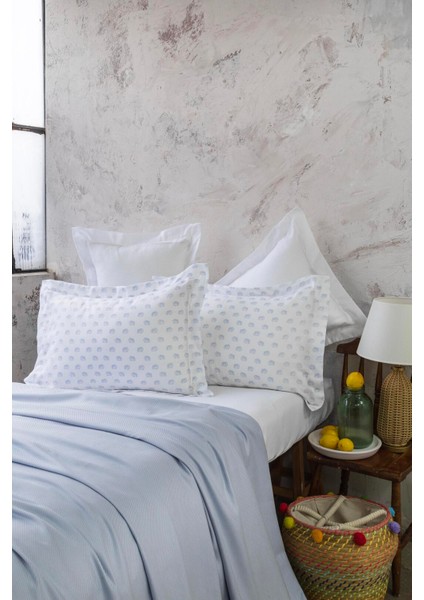 Çift Kişilik Bambu Pıke Set Olıver Blue - Pıke Takımı