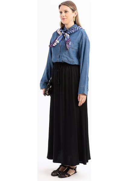 Siyah-Beli Lastikli Püsküllü Etek modelleri