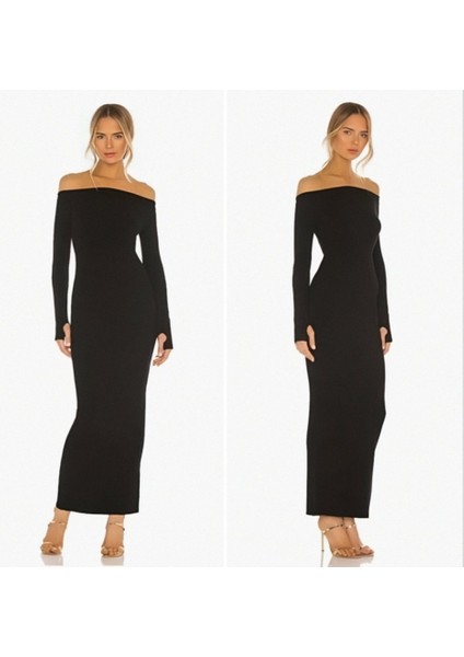 Kadın Uzun Kollu Madonna Yaka Parmak Geçmeli Detay Kaşkorse Elbise indirimleri