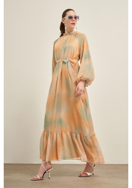 Kadın Ipek Saten Elbise Turuncu