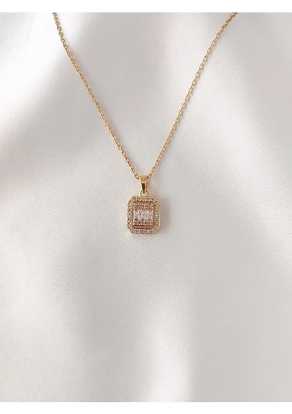 Kadın Paslanmaz Çelik Zirkon Taşlı Baget Kolye