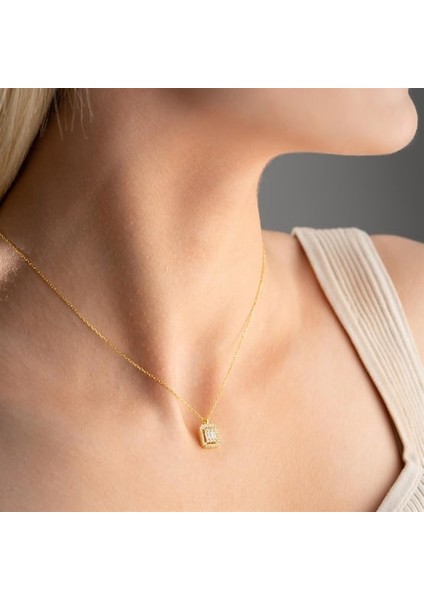 Kadın Paslanmaz Çelik Zirkon Taşlı Baget Kolye modelleri