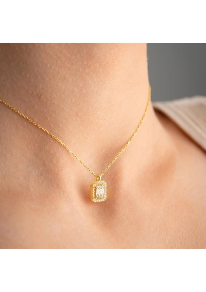 Kadın Paslanmaz Çelik Zirkon Taşlı Baget Kolye fırsatları