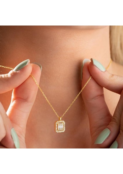 Kadın Paslanmaz Çelik Zirkon Taşlı Baget Kolye indirimleri