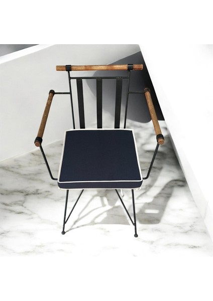 40X40 Krem Biyeli Lacivert Alt Sandalye Minderi 5 cm