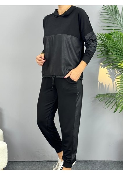 Kadın Uzun Kollu Kapüşonlu Oversize Sweat ve Pantolon Ikili Takım