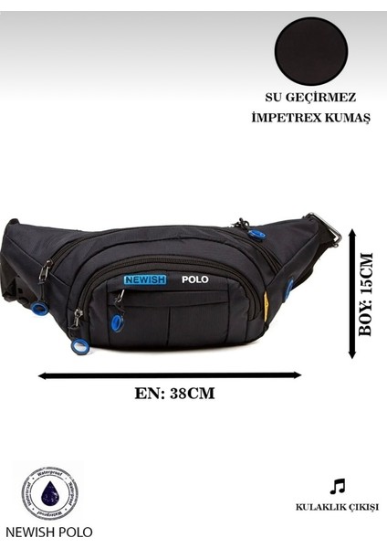 Su Geçirmez Impertex Kulaklık ve USB Çıkışlı Çapraz Omuz ve Bel Çantası