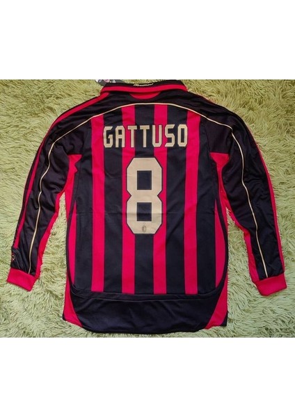 Efsane A.c M.i.la.n 2006/07 #8 Gattuso Nostalji Yetişkin Forması Uzun Kollu (Kırmızı)