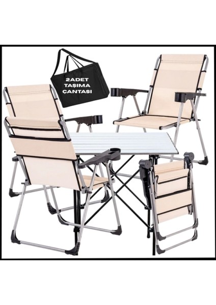 Taşınabilir 4'lü Katlanır Kamp Sandalyesi ve Alüminyum Masa Seti