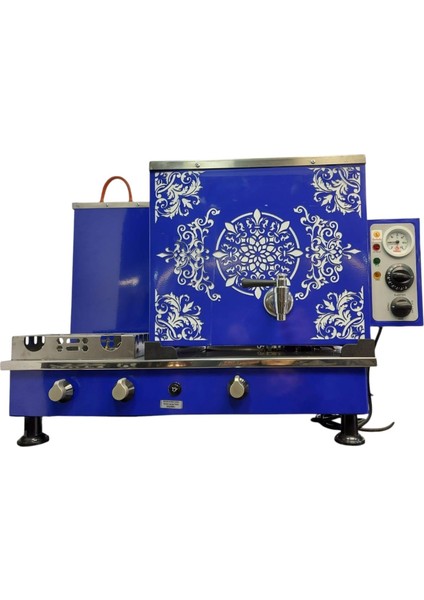 2 Demlikli Mavi Özel Işlemeli Elektrik + Gazlı Full Otomatik Çay Kazanı