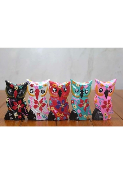 Ahşap Çiçekli Dekorlu Baykuş Bibloları 5'li (10 Cm)