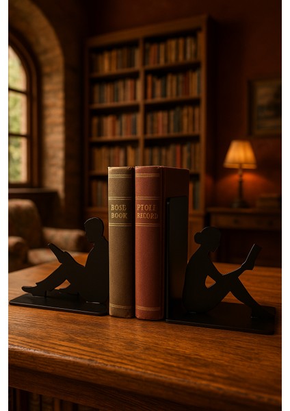 Dekoratif Metal Kitap Tutucu Okuyan Kadın ve Erkek Figürlü 2'li Set – Masa Üstü Kitaplık Düzenleyici fırsatları