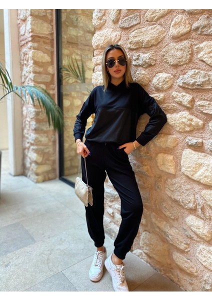 Kadın Uzun Kollu Kapüşonlu Oversize Sweat ve Pantolon Ikili Takım