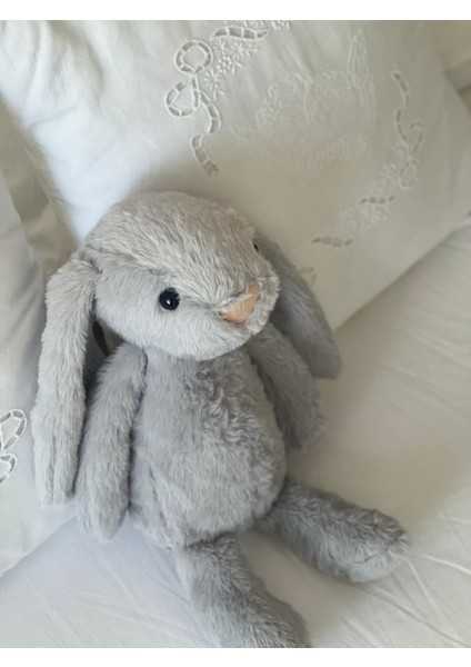 Çocuk Sevimli Tavşan Oyun&uyku Arkadaşı Peluş Yastık Gri 45 cm