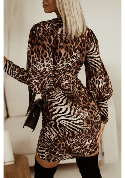 Kadın Uzun Kollu Kruvaze Yaka Mikro Elbise modelleri