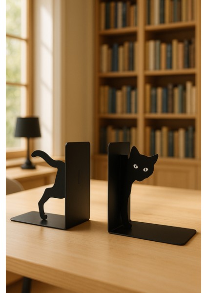 Sevimli Gözlü Kedi Figürlü Metal Kitap Tutucu 2’li Set – Dekoratif Kitaplık ve Masa Üstü Aksesuarı fiyatları