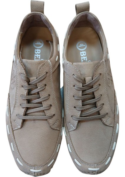 Kum-Bej Hakiki Deri Casual Sneaker Ortopedik Spor Ayakkabı Günlük Yumuşuk Taban Rahat Kalıp Ahtapot Model Hakiki Deri Nubuk modelleri