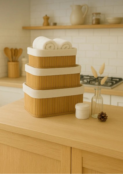 3 Lü Kare Stil Pinterest Sepet Dekoratif Ev Düzenleyici Hasır